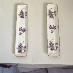 Vintage Hammersley Bone China Purple Violets Pen Jewelry Tidbit tray England
