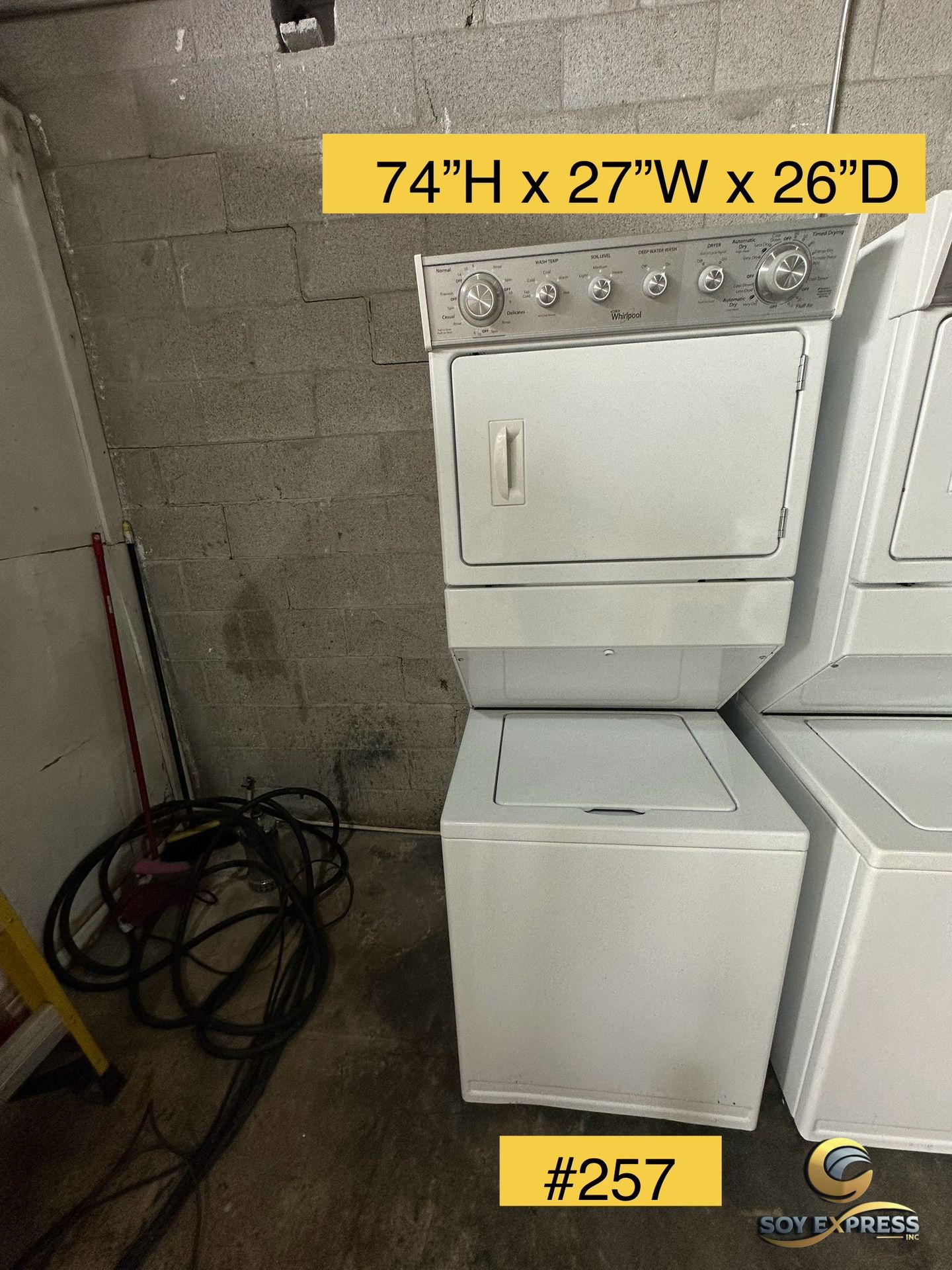 Whirlpool Washer And Dryer Stacked Combo 27”W Electric (#257)