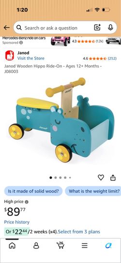 Janod Wooden Hippo Ride-On Toy