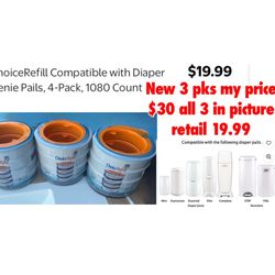 New ChoiceRefill Compatible with Diaper Genie Pails, 4-Pack, retail $19.99 each you get 3pks of 4in each for $30 firm cash only pick up east Palmdale 