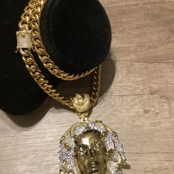 ✅Men 14K Gold Plated🔥🔥 Iced Medusa Charm Snake Big pendent+Chain 🔥🔥