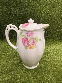 Heinrich & Co Bavaria Porcelain Chocolate Pot with Lid Pink Roses Gold Trim
