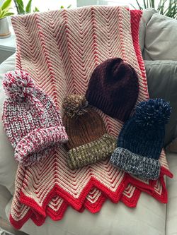 Crochet blanket and beanies