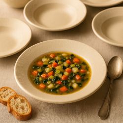 Poc À Poc France 1990s Linen-Texture Stoneware Soup Plates Set Of 5, 8x1.25”