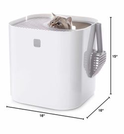 Top-Entry Litter Box - Modkat Cat Litter Box with Swivel Lid - Full Height Seamless Base- Reusable Liner & Sifting Scoop Included