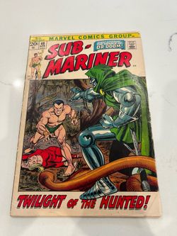 Sub-Mariner #48 (1972) Marvel Comics, Doctor Dr. Doom Appearance, Low Grade, Twilight of the Hunted   Heavy Tanning, Tiny Rips on Edges of the CVR, In