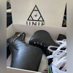 Unif | Hellbound Lace Up Platform Boots Black Leather 6" High Heels Size 7US