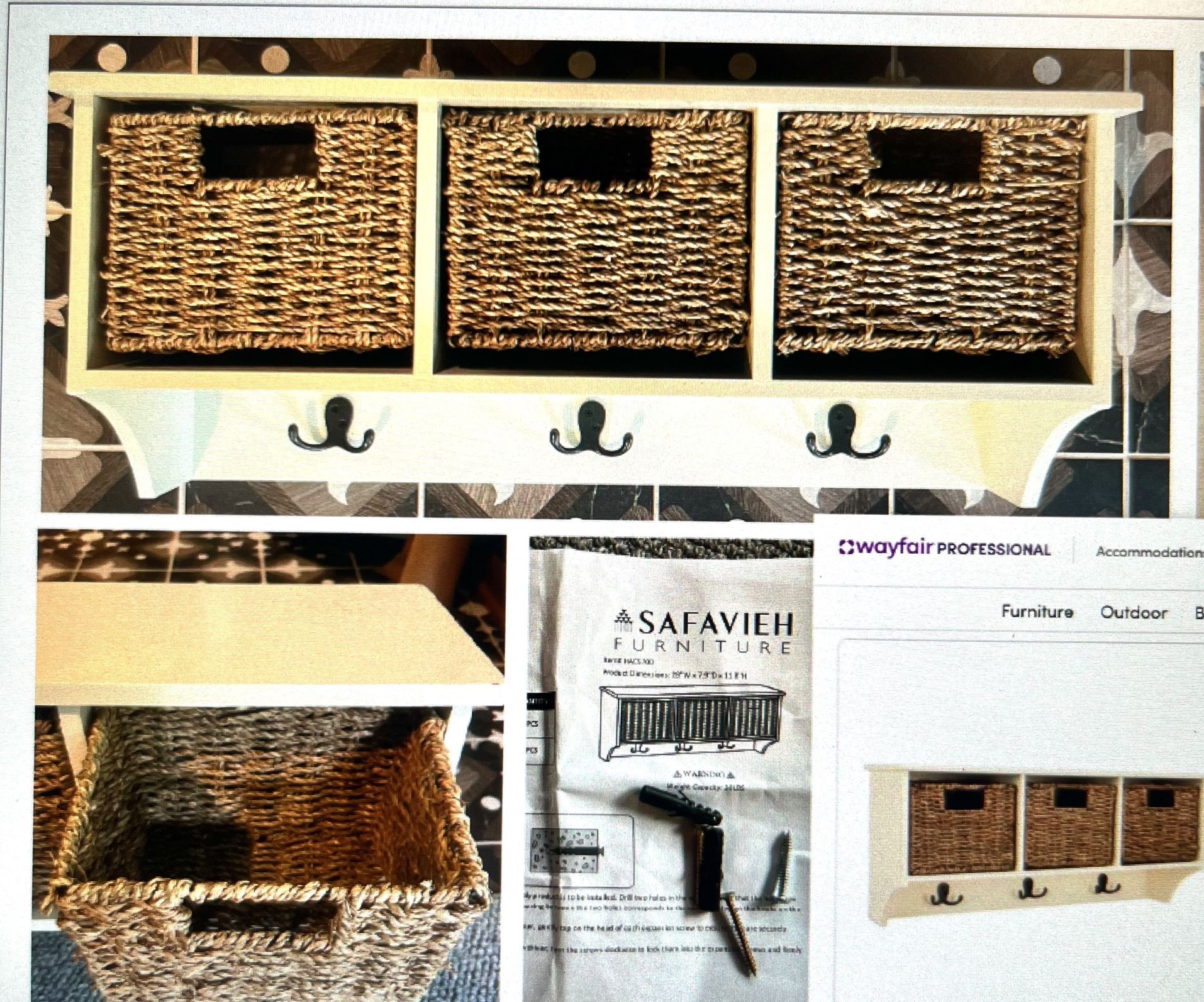 Safavieh Finley White Hanging 3-basket Wall Rack