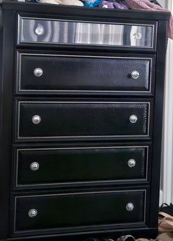 Black mirrored chest and bedside tables