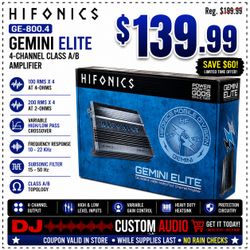 Hifonics Gemini Elite Series 4-Channel Speaker System Amplifier 800 Watts GE-800.4 🚨 Payment Options Available 🚨 No Credit Needed 🚨