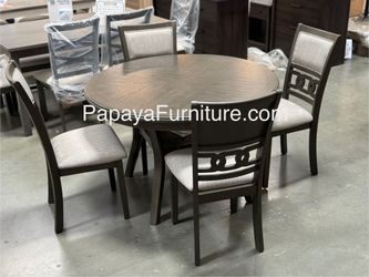 NEW 5 Piece PREMIUM Round Table Dining Table and Chair Set Grey Wooden Solid Ashley Jerome Mathis Style Wood Storage Furniture BIG Clearance SALE