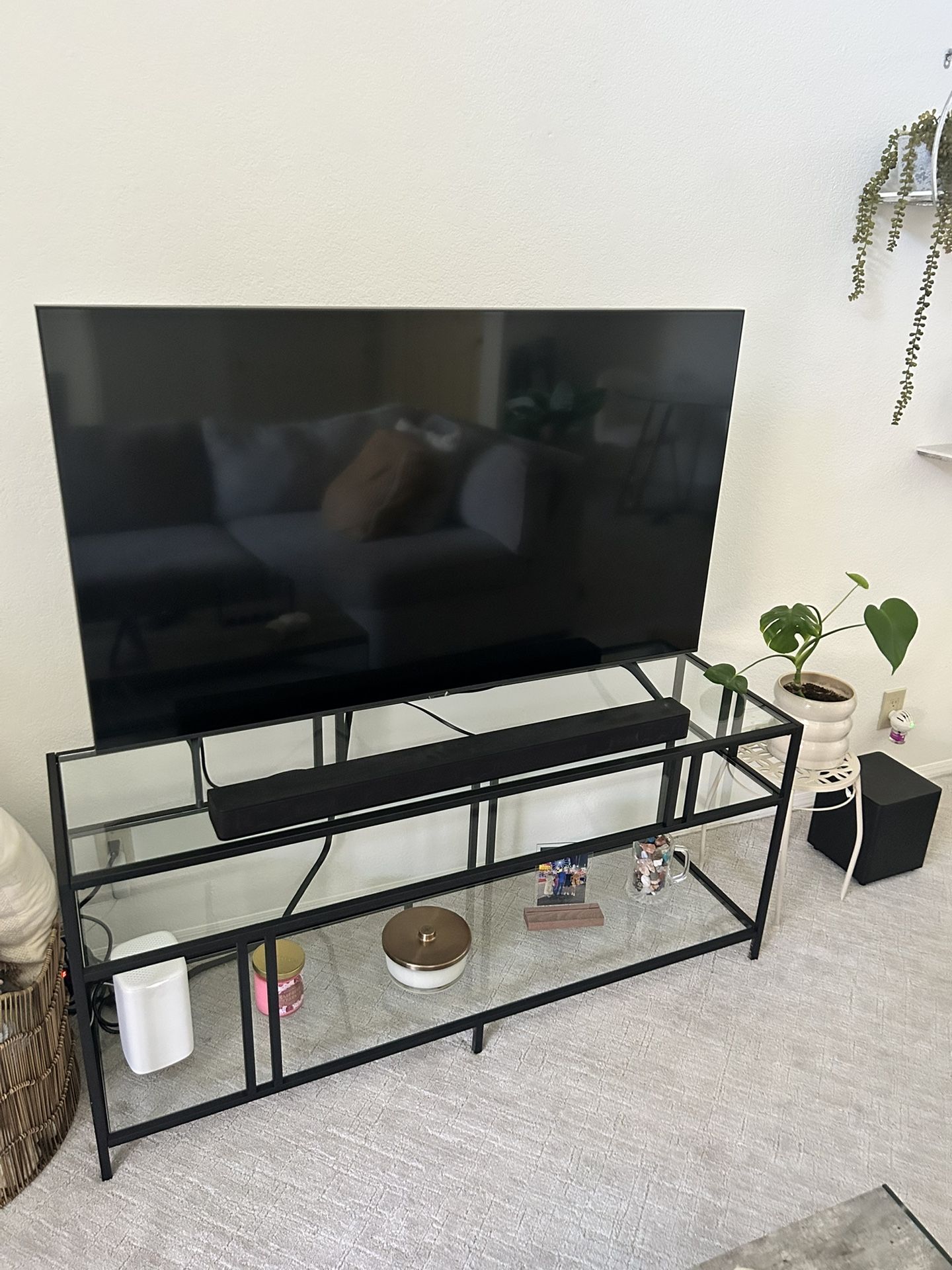 Black Entertainment Stand With Glass Shelving