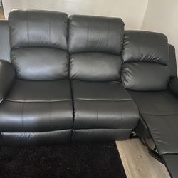 Black Leather Couch With Recliners 