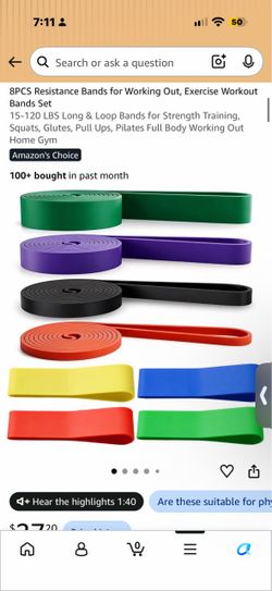8PCS Resistance Bands for Working Out, Exercise Workout Bands Set 15-120 LBS Long & Loop Bands for Strength Training, Squats, Glutes, Pull Ups, Pilate
