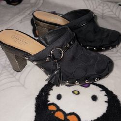 Vintage Coach Sasha Mules Size 7.5 Q658 Black Signature Heels