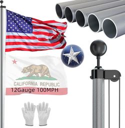 NELXINJO Heavy Duty 25FT Flag Pole -12 Gauge Extra Thick Aluminum Flagpole kit for Outside House,100MPH Wind Tested