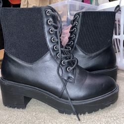 Missguided Black Leather Boots (Size 8)