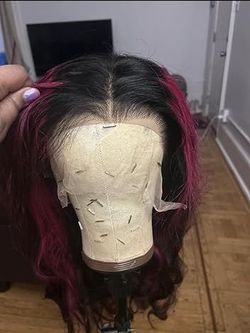 Black and pink 20 inch 100% human hair lace front wig