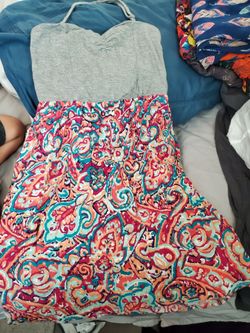 Strapless Halter Dress Gray Paisley Print
