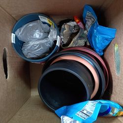 Box Of Plant Pots And Throw Pillows $15