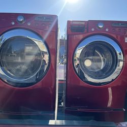 LG set Washer And Dryer Front Loads “cherry Red”