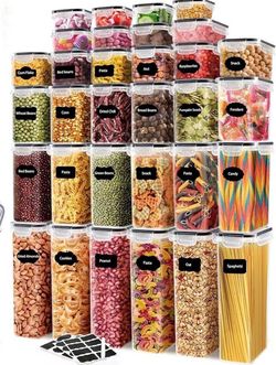 36 Pieces Plastic Kitchen and Pantry Organization Canisters for Cereal, Airtight Food Storage Contai