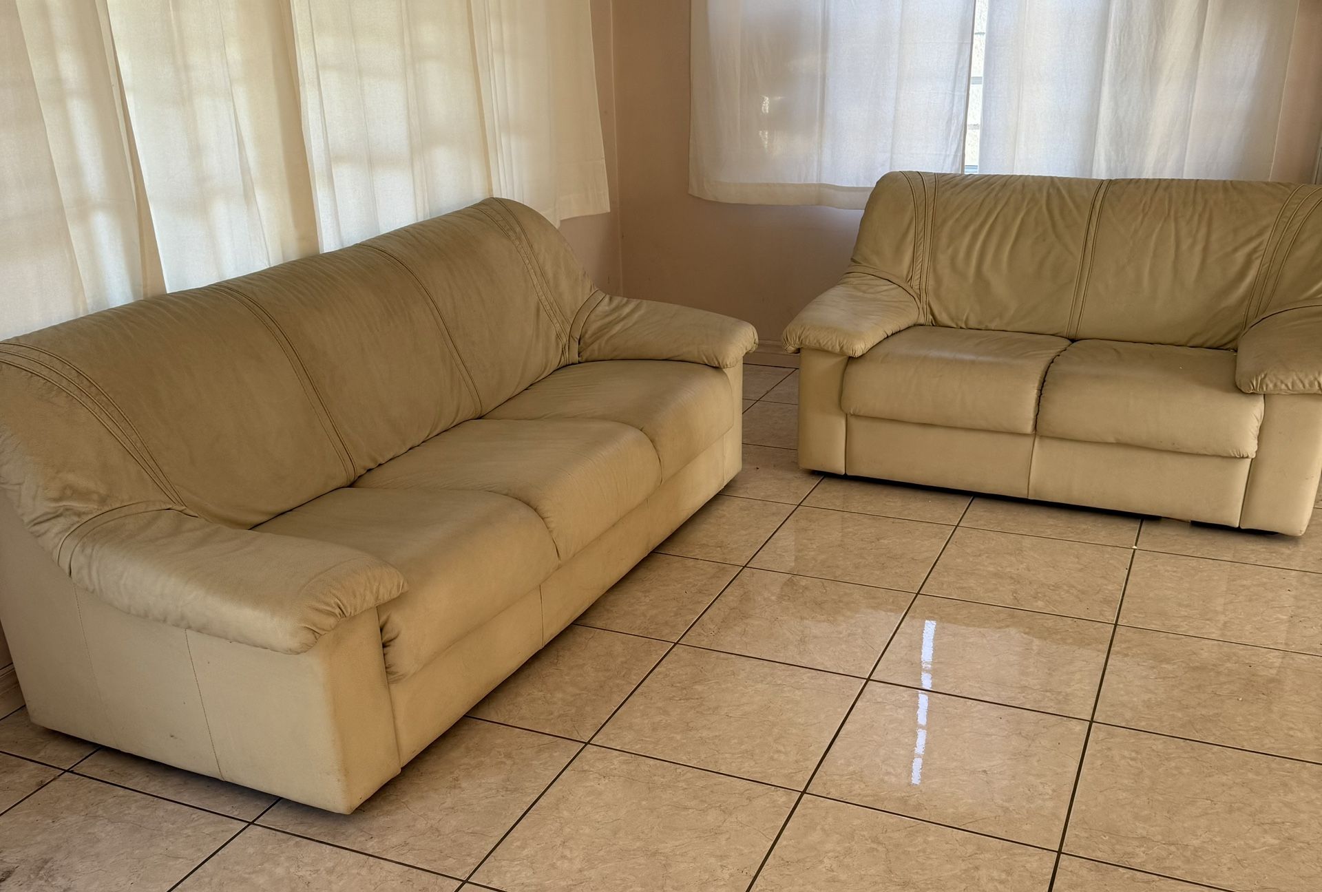 Sofa/ Loveseat Set Leather Beige