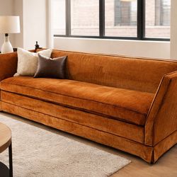 Vintage Knole-Style Rust Velvet Sofa | 92” Designer Statement Piece - Cleaned - Delivery Available