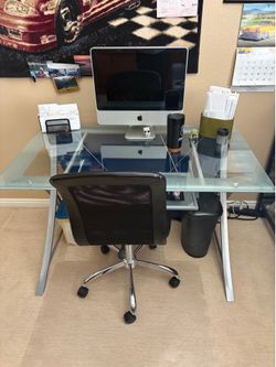 Contemporary 48” Desk Glass & Silver metal Frame