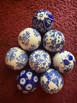 8PCS Chinoiserie Blue-White Decorative Porcelain Balls