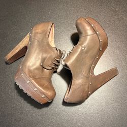 brown leather Sam Edelman Frankie platform clogs Block heel studded size 8 women