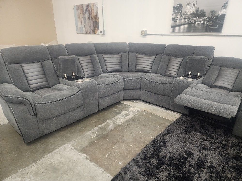 Brand New Jiashan Yage 3pc Charcoal Grey Reclining Corner Sectional