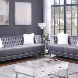 Gorgeous Grey Velvet Sofa & Loveseat $1300