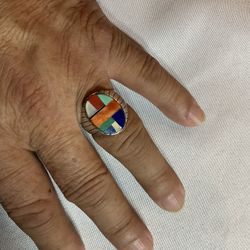 NATIVE AMERICA NAVAJO STERLING SILVER 925 MOSAIC OVAL RING MEN’S 11