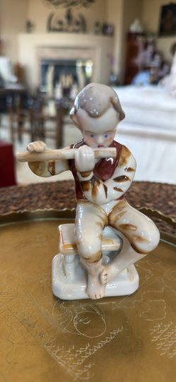 1940s Ceramic Porcelain Figurine-Boy Playing the Flute made in Japan