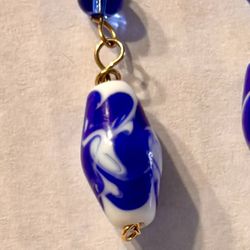 Chinoiserie porcelain style blue and white earrings. 