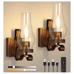 EIDEARAY Battery Operated Wall Sconces, Rustic Wall Lights Sets of 2, Non-Hardwired Antique Kerosene Wall Lamps, Vintage Bedside Gold Wall Sconces wit