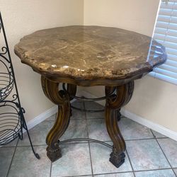 40” Traditional Marble Top Foyer Entry Accent Table Carved Wood Tuscan
