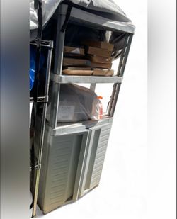 Plastic Freestanding Garage Storage Cabinet With Doors and Shelves in Gray