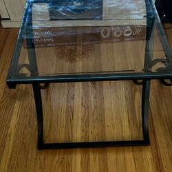 2 Glass End Tables with Black Trim 