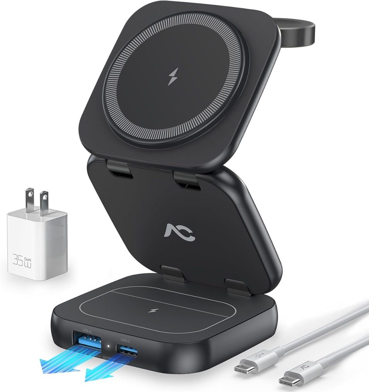 5-in-1 Wireless Charger for MagSafe, AC ISLAND Portable Travel Charging Station, 15W Max Fast Foldable Magnetic Stand, Evolved for iPhone 17/16/15/14