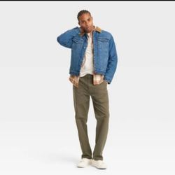 Men's Faux Shearling Lined Denim Trucker Jacket - Goodfellow Blue Sz M Medium