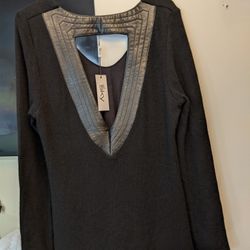 Gorgeous Women's Sweater With Leather Trimming Size Medium 