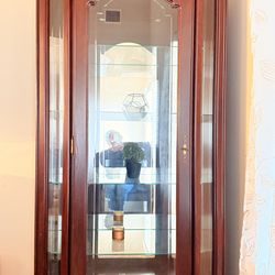 2 Solid Wood Corner Curio Cabinets w/ Glass Shelves – Great Condition