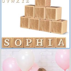 Custom Wooden Name Sign – 8-Letter Baby Blocks with 78 Wooden Alphabet Letters, Personalized Nursery Décor for Montessori, Baby Shower & Nursery Name 