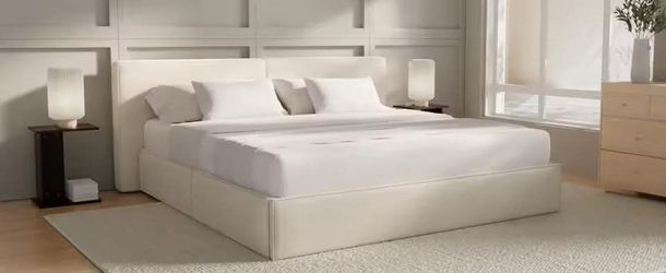 Cloud King Platform Bed Frame with Pillow Headboard 6-Inch, Easy Assembly, Noise-Free Stability (Beige)