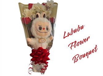 25cm White Labubu Flower Bouquet 