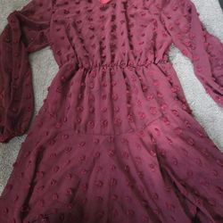 Maroon Dot Dress, Sheer Long Sleeves