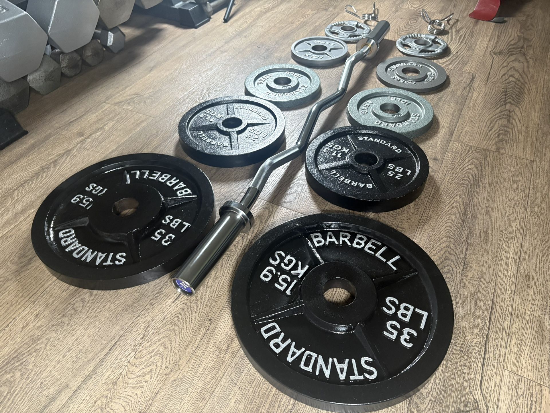 BRAND NEW Olympic Silver Curl Bar With Cooper Bearings & Weight Plates Pairs From 2.5s To 35s #  (Total: 175 lbs)