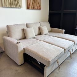 🆕 Smart Sleeper Sofa Bed w/ Pull-Out & Hidden Storage Chaise – Modern Sectional